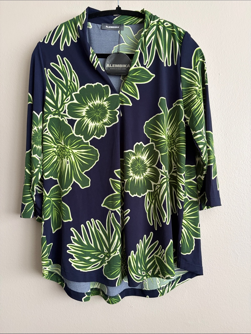 NWT Alembika Oasis Blouse Royal Green Floral Jersey Tunic Top Size 5 US 14